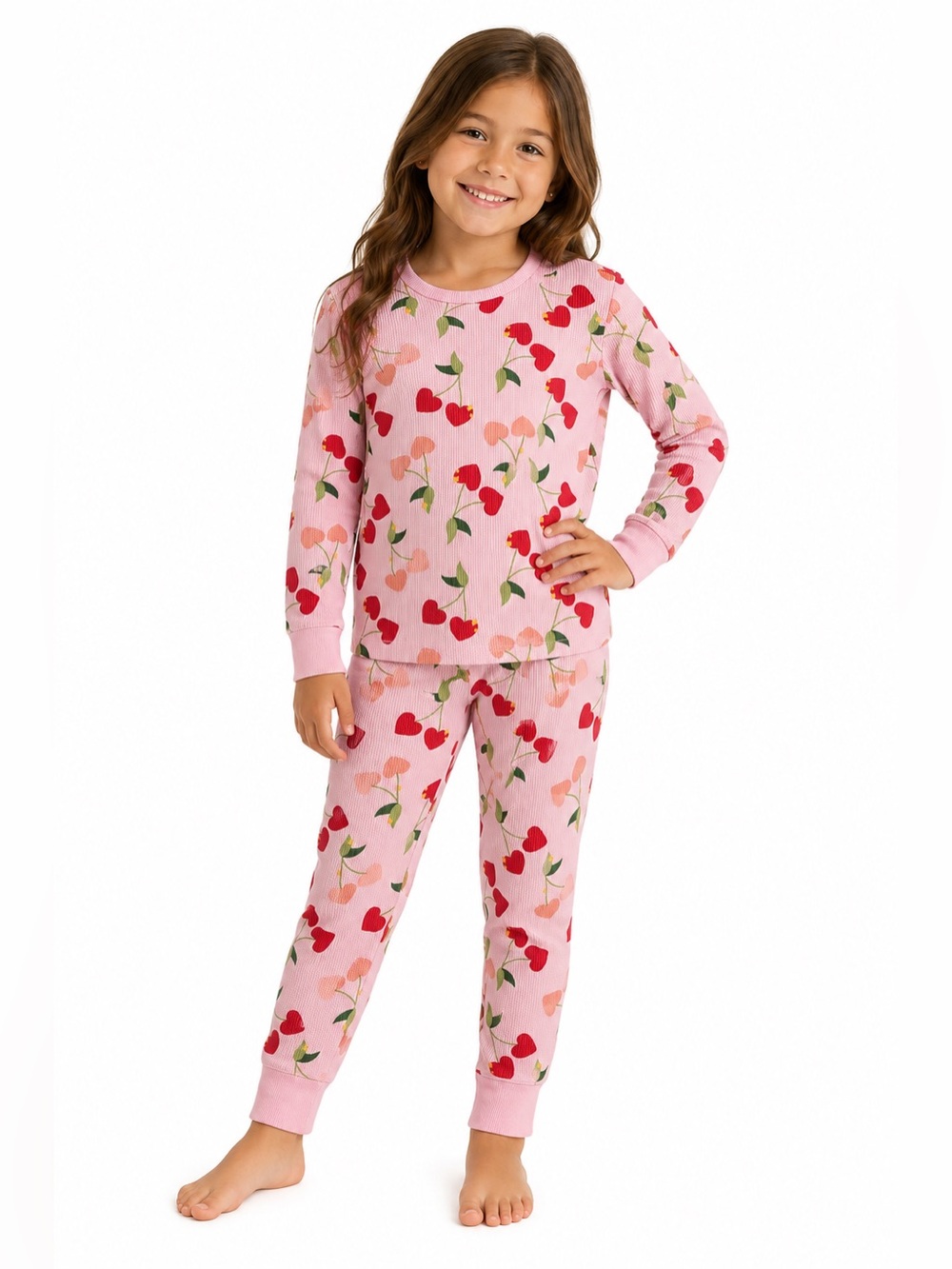 Lily & Dan Girls Cherry Waffle Knit Pajama Set | Size 6–6X